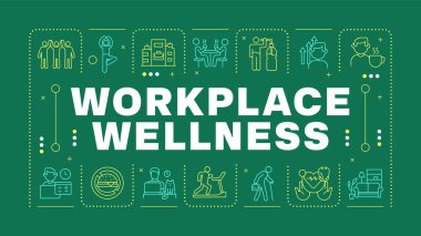 Workplace wellness blue word concept. Health promotion activities. Organizational policy. Horizontal vector image. Headline text surrounded by editable outline icons. Hubot Sans font used clipart