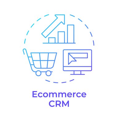 Etrade CRM mavi gradyan konsept simgesi. Yazılım aracı, satış tahmini. İş istatistikleri. Yuvarlak şekil çizimi. Soyut bir fikir. Grafik tasarımı. Bilgide ve sunumda kullanması kolay