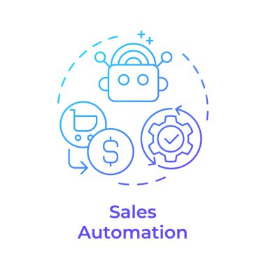 Satış otomasyonu mavi gradyan konsept simgesi. Müşteri ilişkileri, otomasyon araçları. Yuvarlak şekil çizimi. Soyut bir fikir. Grafik tasarımı. Bilgide ve sunumda kullanması kolay