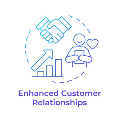 Gelişmiş müşteri ilişkileri mavi gradyan konsept simgesi. İletişim süreçleri, satış yönetimi. Yuvarlak şekil çizimi. Soyut bir fikir. Grafik tasarımı. Bilgide kullanması kolay