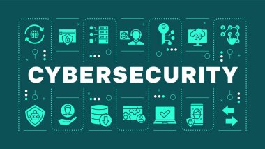 Siber güvenlik sözcüğü konsepti. Yüz tanıma, veri gizliliği. Bulut iletişim yönetimi. Görsel iletişim. Harfli vektör sanatı, düzenlenebilir sembol. İnbot Sans yazı tipi kullanıldı
