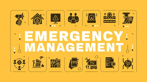 stock vector Emergency management yellow word concept. Fire detection systems. Home security, disaster. Visual communication. Vector art with lettering text, editable glyph icons. Hubot Sans font used