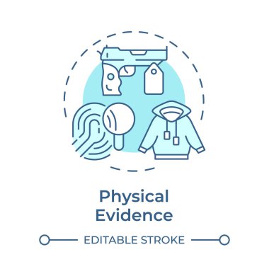 Fiziksel kanıt, yumuşak mavi konsept ikonu. Adli tıp incelemesi, yasal işlem. Yuvarlak şekil çizimi. Soyut bir fikir. Grafik tasarımı. Bilgide ve sunumda kullanması kolay