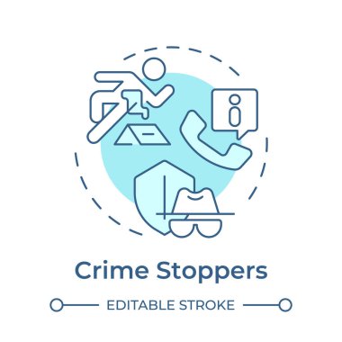 Suç önleyiciler yumuşak mavi konsept ikonu. Kamu güvenliği organizasyonu. Olay önleme. Yuvarlak şekil çizimi. Soyut bir fikir. Grafik tasarımı. Bilgide ve sunumda kullanması kolay