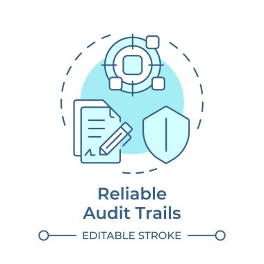 Güvenilir denemeler, yumuşak mavi konsept simgesi. Adli analiz, dijital kanıt. Yuvarlak şekil çizimi. Soyut bir fikir. Grafik tasarımı. Bilgide ve sunumda kullanması kolay