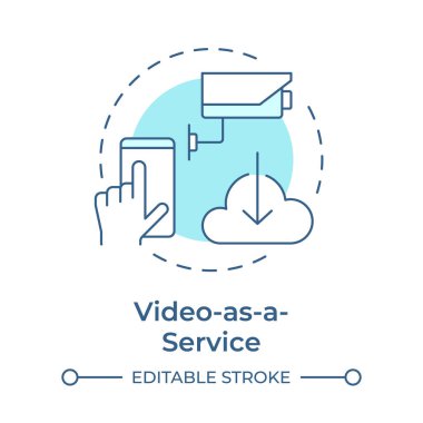 Servis için yumuşak mavi konsept simgesi olarak video. Elektronik kaynak, medya kanıtı. Yuvarlak şekil çizimi. Soyut bir fikir. Grafik tasarımı. Bilgide ve sunumda kullanması kolay