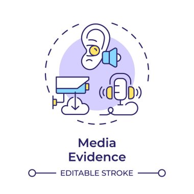 Medya kanıtı çok renkli konsept simgesi. Dijital adli tıp, siber soruşturma. Yuvarlak şekil çizimi. Soyut bir fikir. Grafik tasarımı. Bilgide ve sunumda kullanması kolay