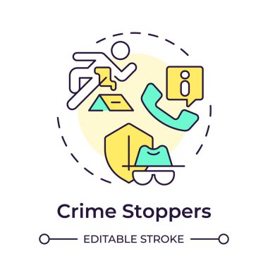 Crime stoppers multi color concept icon. Public safety organization. Incident prevention. Round shape line illustration. Abstract idea. Graphic design. Easy to use in infographic, presentation clipart