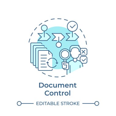 Belge kontrolü yumuşak mavi konsept simgesi. Kayıt yönetimi, veri analizi. Operasyon verimliliği. Yuvarlak şekil çizimi. Soyut bir fikir. Grafik tasarımı. Bilgide kullanması kolay