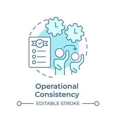 Operasyonel tutarlılık yumuşak mavi konsept simgesi. Ticari mükemmeliyet, ürün kalitesi. Yuvarlak şekil çizimi. Soyut bir fikir. Grafik tasarımı. Bilgide ve sunumda kullanması kolay