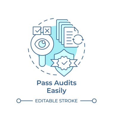 Denetimleri kolayca yumuşak mavi konsept simgesine geçirin. Standart testler, ürün güvenliği. Yuvarlak şekil çizimi. Soyut bir fikir. Grafik tasarımı. Bilgide ve sunumda kullanması kolay