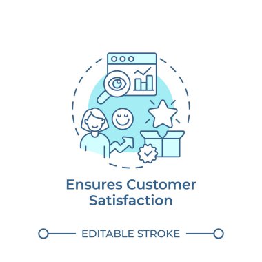 Müşteri memnuniyetini sağlar. yumuşak mavi konsept simgesi. Kullanıcı hizmeti, deneyim. Yuvarlak şekil çizimi. Soyut bir fikir. Grafik tasarımı. Bilgide ve sunumda kullanması kolay