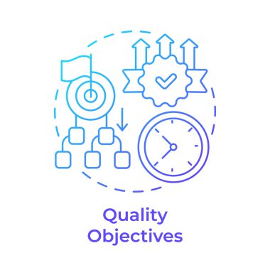 Kalite hedefleri mavi gradyan konsept simgesi. Performans ölçümleri, gol ölçümü. Yuvarlak şekil çizimi. Soyut bir fikir. Grafik tasarımı. Bilgide ve sunumda kullanması kolay