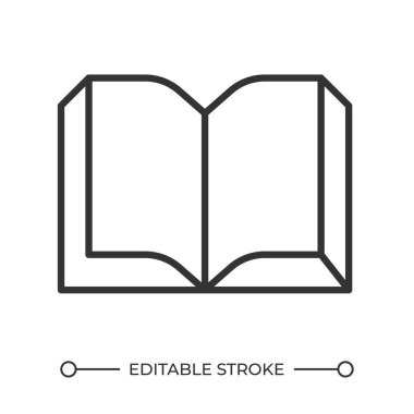 Doğrusal kitap simgesini aç. Eğitici kaynak. Okuma ve öğrenme materyali. Akademik kitap. Edebiyat sembolü. İnce çizgili çizim. Contour sembolü. Vektör çizimi. Düzenlenebilir vuruş