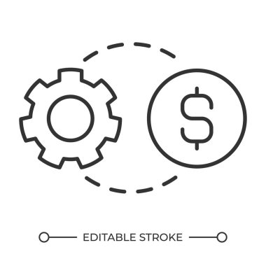 İşletim maliyeti doğrusal simge. İş akışı yönetimi. Finansal yönetim. İşlem optimizasyonu. Maliyet kontrolü. İnce çizgili çizim. Contour sembolü. Vektör çizimi. Düzenlenebilir vuruş