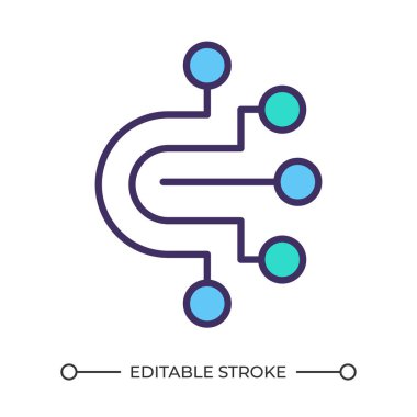 Devre yolu RGB renk simgesi. Ağ düğümleri. Bilgi teknolojisi. Dijital ağ. Bilgisayar mühendisliği. İzole vektör çizimi. Basit bir çizgi çizimi. Düzenlenebilir vuruş