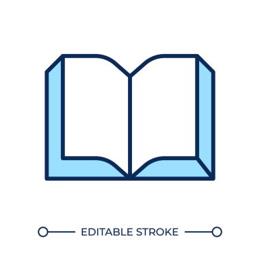 Açık kitap RGB renk simgesi. Eğitici kaynak. Okuma ve öğrenme materyali. Akademik kitap. Edebiyat sembolü. İzole vektör çizimi. Basit bir çizgi çizimi. Düzenlenebilir vuruş