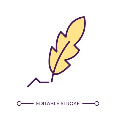 Quill RGB renk simgesi. Eski moda bir enstrüman. Kaligrafi sembolü. İmza kağıdı. Tüylü el yazısı. İzole vektör çizimi. Basit bir çizgi çizimi. Düzenlenebilir vuruş