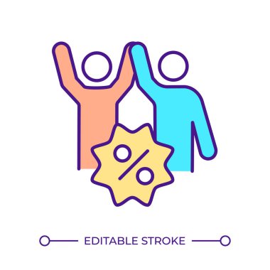 RGB renk simgesini yönlendir. Arkadaş ve yüzde sembolü. Pazarlama stratejisi. Sadakat programı. Özel fiyat. İzole vektör çizimi. Basit bir çizgi çizimi. Düzenlenebilir vuruş