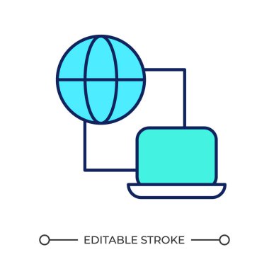 İnternet bağlantısı RGB renk simgesi. Kablolu internet bağlantısı. İnternet erişimi. Çevrimiçi ağ. Küresel ağ İzole vektör çizimi. Basit bir çizgi çizimi. Düzenlenebilir vuruş