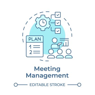 Toplantı yönetimi yumuşak mavi konsept simgesi. Günlük program, planlayıcı. Toplum yönetimi. Yuvarlak şekil çizimi. Soyut bir fikir. Grafik tasarımı. Bilgide kullanması kolay