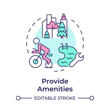 Çok renkli konsept ikonu sağlayın. Eğlence sporları, ortak alanlar. Açık hava aktiviteleri. Yuvarlak şekil çizimi. Soyut bir fikir. Grafik tasarımı. Bilgide ve sunumda kullanması kolay