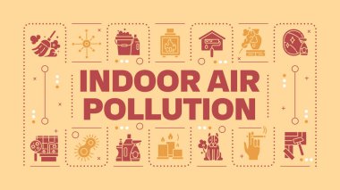 İçerideki hava kirliliği hafif şeftali kelime konsepti. Ev havası kalitesi. Toz, alerji. Solunum sağlığı. Görsel iletişim. Harfli vektör sanatı, düzenlenebilir sembol. İnbot Sans yazı tipi kullanıldı