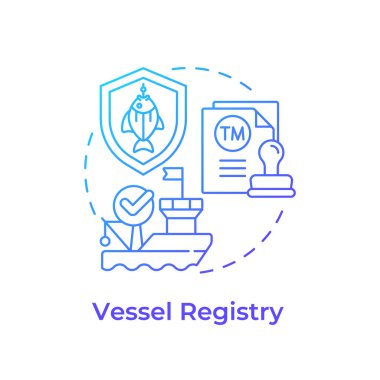 Gemi kaydı mavi gradyan konsept simgesi. Düzenleyici uyum, güvenlik standardı. Yuvarlak şekil çizimi. Soyut bir fikir. Grafik tasarımı. Bilgide ve sunumda kullanması kolay