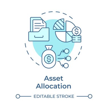 Varlık tahsisi yumuşak mavi konsept simgesi. Yatırım planı, finansal strateji. Yuvarlak şekil çizimi. Soyut bir fikir. Grafik tasarımı. Bilgide ve sunumda kullanması kolay