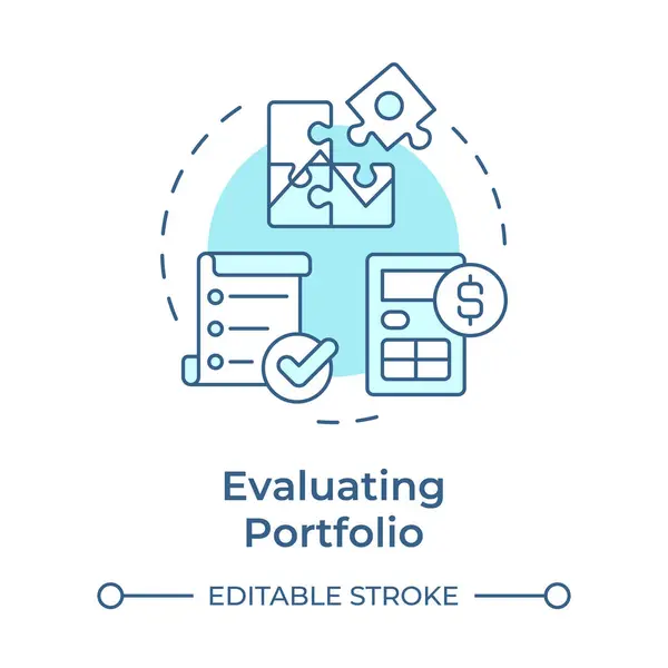 stock vector Evaluating portfolio soft blue concept icon. Profit calculation, risk analysis. Round shape line illustration. Abstract idea. Graphic design. Easy to use in infographic, presentation