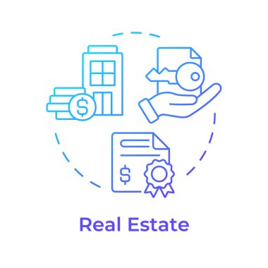 Gayrimenkul mavisi konsept ikonu. Zenginlik yaratımı, kira geliri. Mülk yönetimi. Yuvarlak şekil çizimi. Soyut bir fikir. Grafik tasarımı. Bilgide ve sunumda kullanması kolay