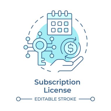 Üyelik lisansı yumuşak mavi konsept simgesi. Fiyatlandırma planı, yazılım lisansı. Yuvarlak şekil çizimi. Soyut bir fikir. Grafik tasarımı. Bilgide ve sunumda kullanması kolay