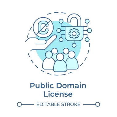 Kamu alanı lisansı yumuşak mavi konsept simgesi. Açık kaynak yazılım. Toplum organizasyonu. Yuvarlak şekil çizimi. Soyut bir fikir. Grafik tasarımı. Bilgide ve sunumda kullanması kolay
