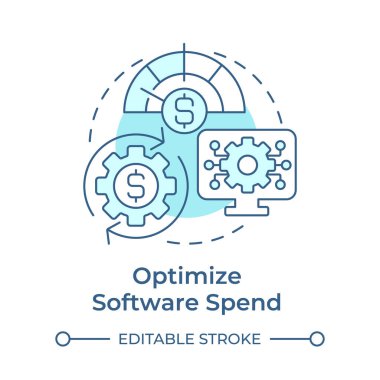 Yazılımı optimize et, yumuşak mavi konsept simgesi kullan. İş harcamaları organizasyonu. Yuvarlak şekil çizimi. Soyut bir fikir. Grafik tasarımı. Bilgide ve sunumda kullanması kolay