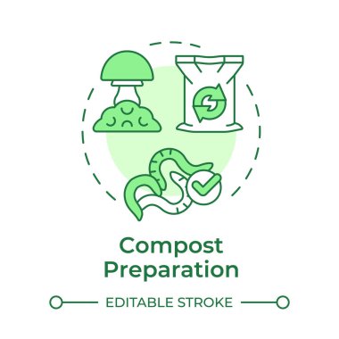 Gübre hazırlama yumuşak yeşil konsept simgesi. Kapalı alanda mantar tarımı. Organik gübre. Toprak sağlığı. Yuvarlak şekil çizimi. Soyut bir fikir. Grafik tasarımı. Makalede kullanması kolay