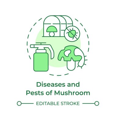 Hastalıklar ve mantar haşereleri yumuşak yeşil kavram ikonu. Mantar enfeksiyonları. Mantar yönetimi ve yönetmelik. Yuvarlak şekil çizimi. Soyut bir fikir. Grafik tasarımı. Makalede kullanması kolay