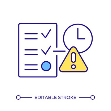 Lisans kısıtlaması RGB renk simgesi. Lisans yönetimi, görev listesi. Düzenleyici uyum, uyarı sembolü. İzole vektör çizimi. Basit bir çizgi çizimi. Düzenlenebilir vuruş