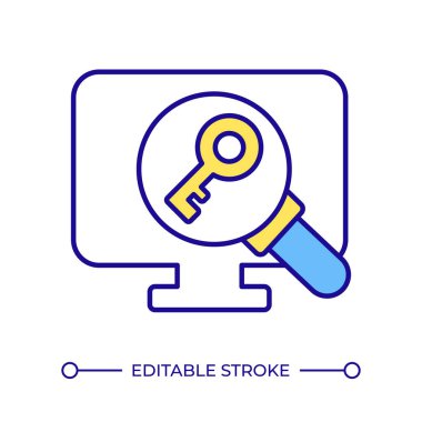 Yazılım kullanımı izleniyor RGB renk simgesi. Düzenli uyum sağlama. Dağıtım yönetimi, erişim kontrolü. İzole vektör çizimi. Basit bir çizgi çizimi. Düzenlenebilir vuruş