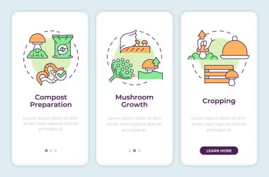 Gezici uygulama ekranında kapalı mantar tarımı. Doğrusal kavramlarla birlikte düzenlenebilir grafik yönergelerini gezdir. UI, UX, GUI şablonu. Montserrat Yarı Kalın, Düzenli yazı tipleri