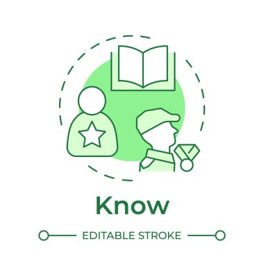 Askeri felsefe yeşil kavram ikonunu biliyorum. Taktik liderlik, strateji planlaması. Yuvarlak şekil çizimi. Soyut bir fikir. Grafik tasarımı. Bilgide ve sunumda kullanması kolay