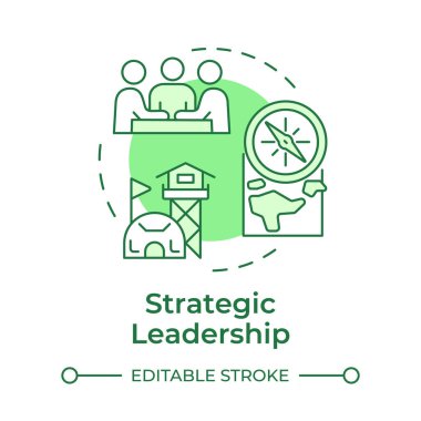 Stratejik liderlik yeşil kavram ikonu. Uzun vadeli planlama, askeri komuta. Yuvarlak şekil çizimi. Soyut bir fikir. Grafik tasarımı. Bilgide ve sunumda kullanması kolay