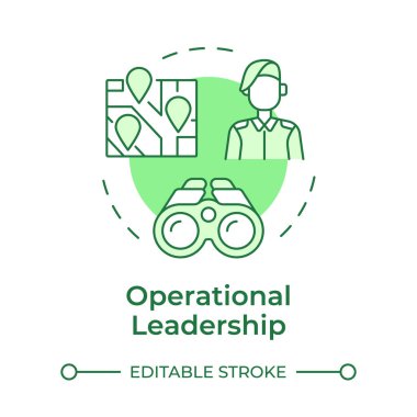 Operasyonel liderlik yeşil kavram ikonu. Askeri görev, yerel harita. Kasabanın yeri. Yuvarlak şekil çizimi. Soyut bir fikir. Grafik tasarımı. Bilgide ve sunumda kullanması kolay