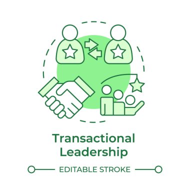 İşlemsel liderlik yeşil kavram simgesi. Tecrübe değişimi, takım çalışması. Başarı elde ediliyor. Yuvarlak şekil çizimi. Soyut bir fikir. Grafik tasarımı. Bilgide ve sunumda kullanması kolay