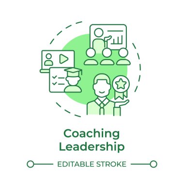 Liderlik yeşil kavram ikonu çalıştırılıyor. İş koçluğu, akıl hocalığı. Rehberlik öğreniyorum. Yuvarlak şekil çizimi. Soyut bir fikir. Grafik tasarımı. Bilgide ve sunumda kullanması kolay