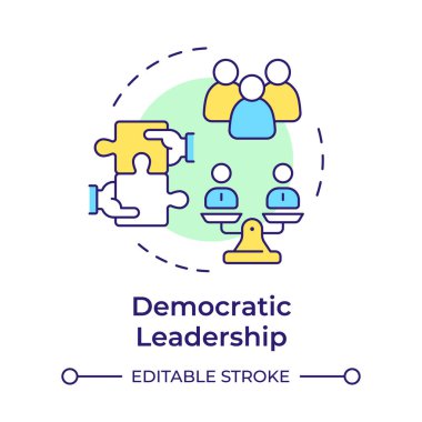 Demokratik liderlik çok renkli konsept ikonu. Takım üyeleri, demokrasi. Yapboz eller. Yuvarlak şekil çizimi. Soyut bir fikir. Grafik tasarımı. Bilgide ve sunumda kullanması kolay