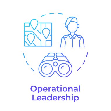 Operasyonel liderlik mavi gradyan kavram simgesi. Askeri görev, yerel harita. Kasabanın yeri. Yuvarlak şekil çizimi. Soyut bir fikir. Grafik tasarımı. Bilgide ve sunumda kullanması kolay
