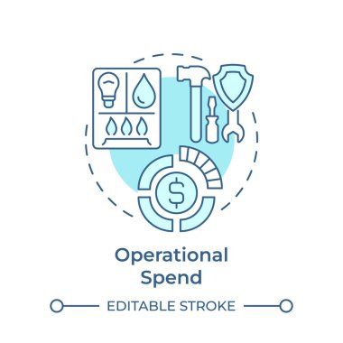 İşletim için yumuşak mavi konsept simgesi harcayın. Gider yönetimi, Capex. Finansal ihtiyaçlar. Yuvarlak şekil çizimi. Soyut bir fikir. Grafik tasarımı. Bilgide ve sunumda kullanması kolay
