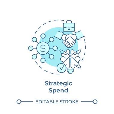 Stratejik olarak, yumuşak mavi konsept ikonu harcanır. Kaynak tahsisi, organizasyon ihtiyaçları. Yuvarlak şekil çizimi. Soyut bir fikir. Grafik tasarımı. Bilgide ve sunumda kullanması kolay