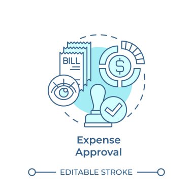 Gider onayı yumuşak mavi konsept simgesi. Bütçe planlaması, şirket fonları. Düzenli uyum sağlama. Yuvarlak şekil çizimi. Soyut bir fikir. Grafik tasarımı. Bilgide ve sunumda kullanması kolay