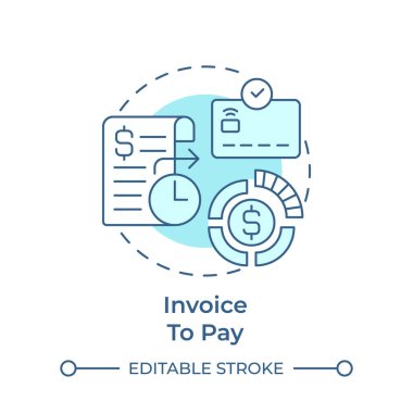 Yumuşak mavi konsept ikonu ödemek için fatura. Masraflar, şirket harcamaları. Banka kartı. Yuvarlak şekil çizimi. Soyut bir fikir. Grafik tasarımı. Bilgide ve sunumda kullanması kolay